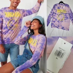 NEW XL UNISEX NIRVANA LONG SLEEVE PINK PURPLE TIE DYE TSHIRT MENS WOMENS NWT